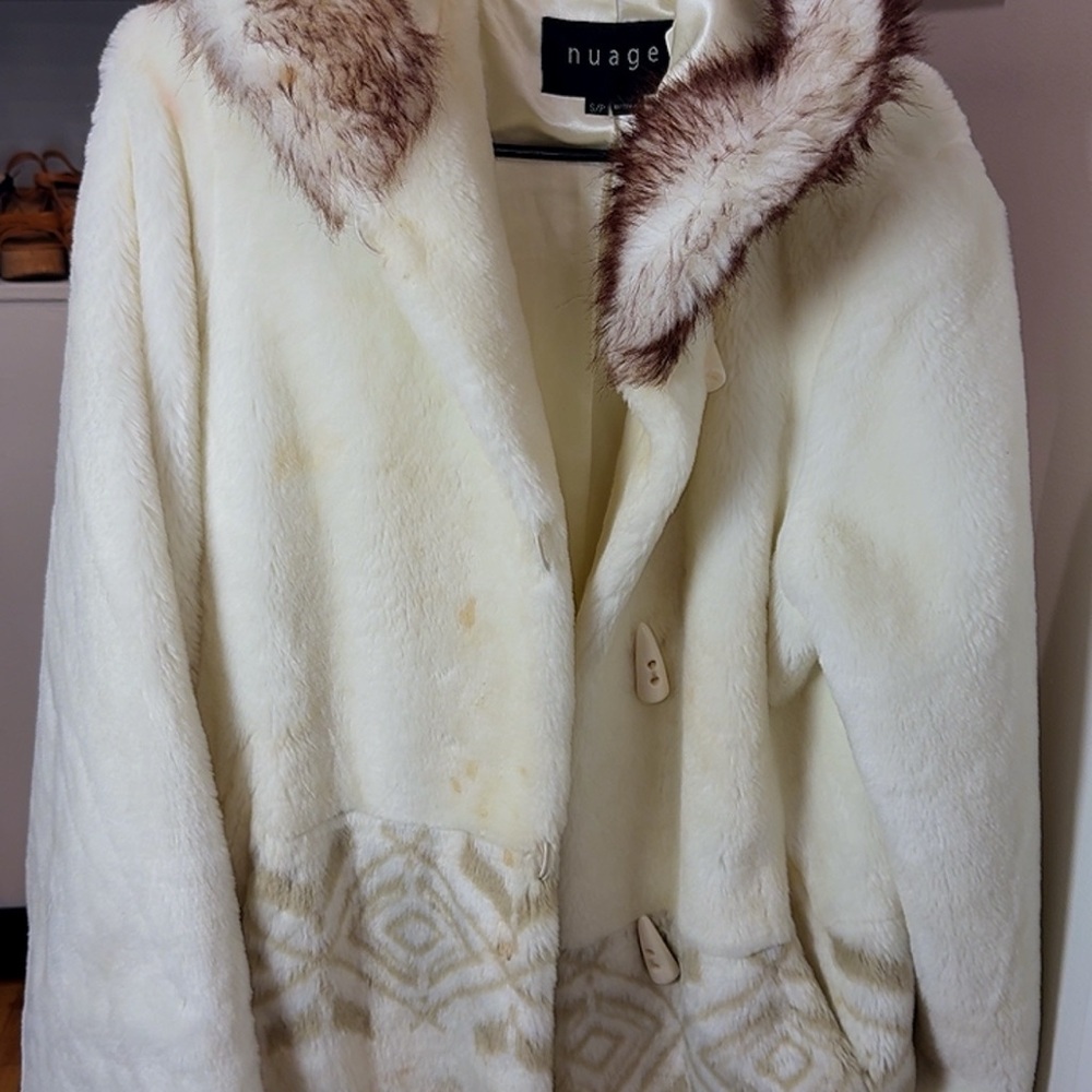 Nuage Women's White Faux Fur Teddy Jacket